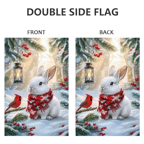 Winter Christmas Bunny Garden Flags 12x18 Double Sided Outside - color: Snow, size: 12x18 Inches
