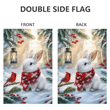 Winter Christmas Bunny Garden Flags 12x18 Double Sided Outside - color: Snow, size: 12x18 Inches