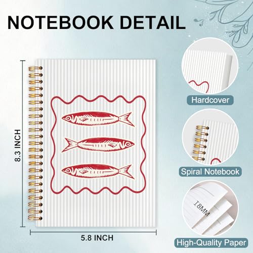 Coastal Beach Sardine Fish Spiral Notebook 5.5x8.3 - color: White Coastal Beach Sardine Fish