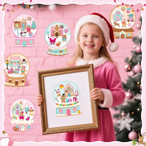 CY2SIDE Christmas Snow Globe House Stickers - 12 Set Christmas Pink Gingerbread Candy House Scene Stickers for School Reward, DIY Crystal Ball Sticker Xmas Winter Party Supplies - style: Christmas crystal ball