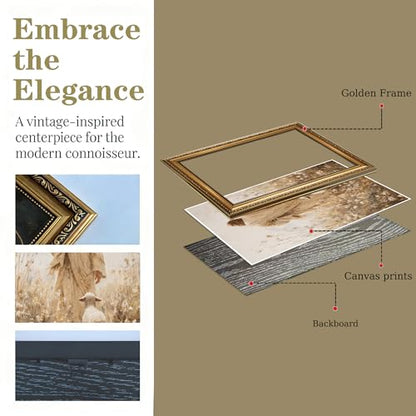 Gold Framed Jesus And Lamb Wall Art Jesus Leaves the 99 Sheep Painting - color: Gold Framed-07, size: 10"L x 8"W