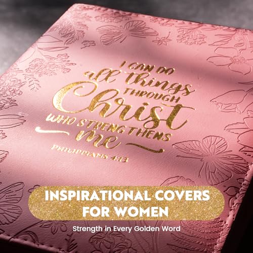 Bible Covers for Women Leather Bible Cover Case for Women with Floral Design & Gold Debossed Scripture and Pockets, Bible Carrying Case for Women, Girls, Gifts