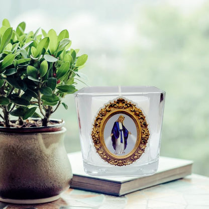 Our Lady of Grace Prayer Candle Holder, Saint Mary, Mother of Grace, Virgin Mary, Madonna, Catholic Gift, Home Decor, Marian, Vigil Candle, Bowed Head (Our Lady of Grace Round Vanilla Candle) - size: Our Lady of Grace Round Vanilla Candle