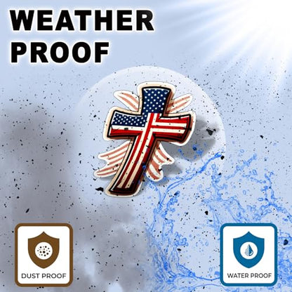 American Flag Cross Vinyl Sticker 5 Inch Waterproof Christian Patriotic Decal Jesus Faith Religious USA Graphic for Car Truck Laptop Window Water Bottle Bumper - color: 08