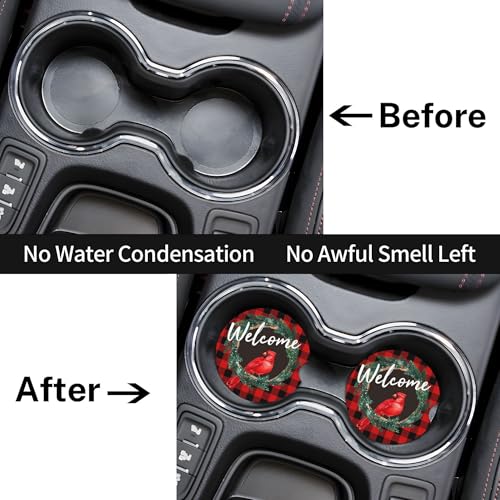 Christmas Cardinal Car Cup Holder Coasters 2 Pack 2.63" for Women - color: Red