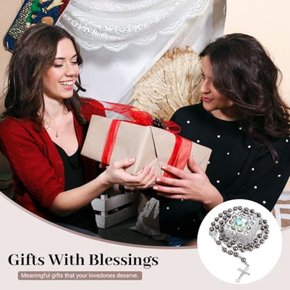 Coffee Pearl-Style Rosary Necklace with Metal Gift Box, 8mm, 22 Inch - color: Coffee color