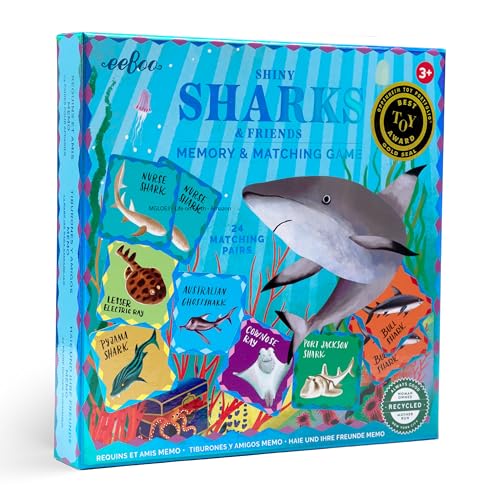 eeBoo Shiny Sharks & Friends Memory & Matching Game, Ages 3+, 1-4 Players - style: Shiny Sharks & Frinds