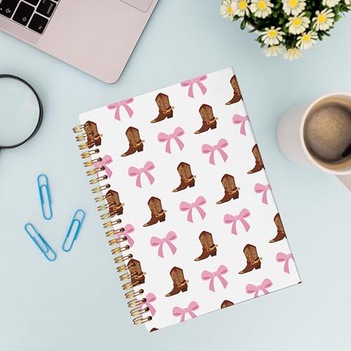 VNWEK Coquette Pink Bow Cowgirl Western Spiral Notebook Journal 5.5x8.3 Inch, Cowgirl Gifts Journal for Women, Preppy Retro Cowboy Boots Southwestern Lined Hardcover Spiral Notebook - color: Pink Western Christian