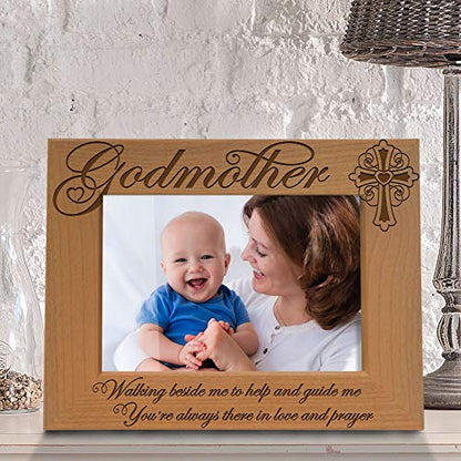 KATE POSH - Godmother Engraved Natural Wood Picture Frame, Cross Decor, Baptism and Religious Catholic Gifts, Thank You Gift from Godchild (4" x 6" Horizontal) - size: 4x6 Horizontal (Godmother)