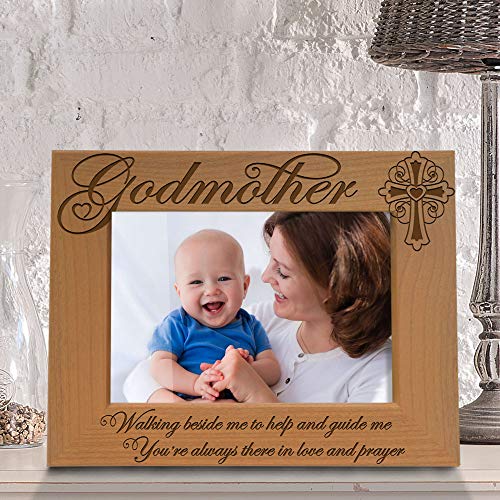 KATE POSH - Godmother Engraved Natural Wood Picture Frame, Cross Decor, Godmother Gift from Godchild, Baptism Gifts, Religious Catholic Gifts, Thank You Gifts (5" x 7" Horizontal) - size: 5x7 Horizontal (Godmother)