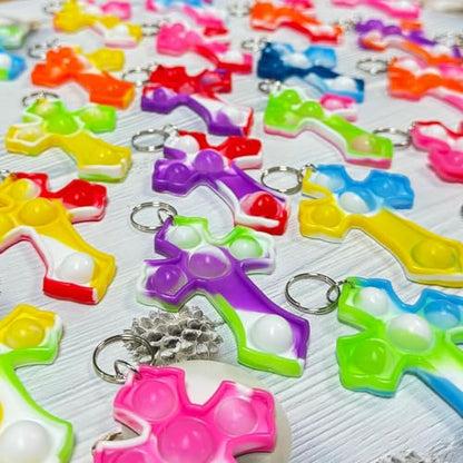 Goodangie00 30 Packs Rainbow Bulk Religion Cross Mini Pop Fidget Keychain Bubble Toy for Kids Classroom Treasure Chest Students Prizes，Birthday Goodie Bag Stuffers，Easter Party Favors Gifts