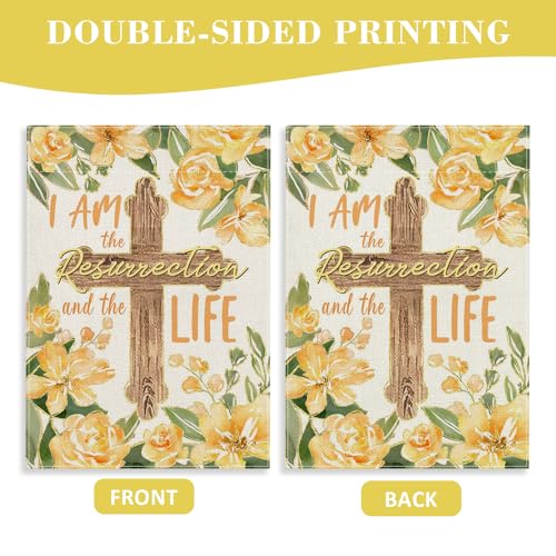 Spring Summer I Am The Resurrection and The Life Decorative Garden - color: Spring Yellow Flower Cross