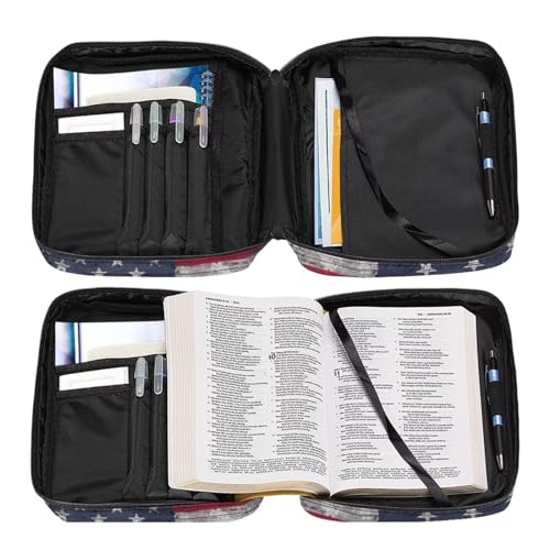 Suobstales 3D Deer American Flag Print Bible Covers for Women Men Bible Case Bible Bag and Tote Bible Accessories with Handle and Zippered Pocket Carrying Book Case - color: 3d Deer American Flag