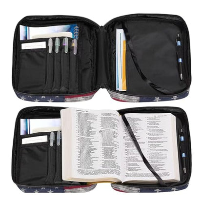 Suobstales 3D Deer American Flag Print Bible Covers for Women Men Bible Case Bible Bag and Tote Bible Accessories with Handle and Zippered Pocket Carrying Book Case - color: 3d Deer American Flag