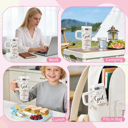 Christian Gifts for Women Girls – 14 oz Tumbler with Handle and Straw, Stainless Steel Insulated - BPA Free, Inspirational Bible Verse Baptism Cup, Religious Birthday Travel Gift (Child of God) - color: Child1