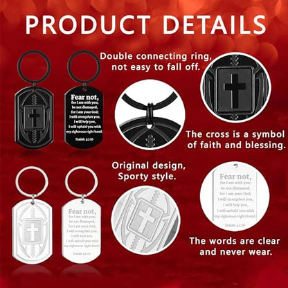 Football/Baseball/Soccer/Basketball Keychain for Men Sport Gifts for Men - color: Black, style: Football-isaiah 41:10