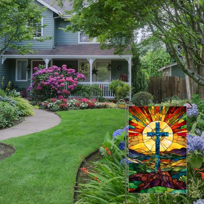 Christian Cross Garden Flag 12x18 Inch Double Sided Easter Religious Garden Flag Small Burlap Banner Yard Lawn Porch Outdoor Decor