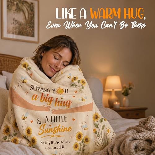 WRAPIX Get Well Gifts for Women After Surgery - Soft Throw Blanket 50x60 in - color: Sunflower - Big Hug, size: 50x60 inches