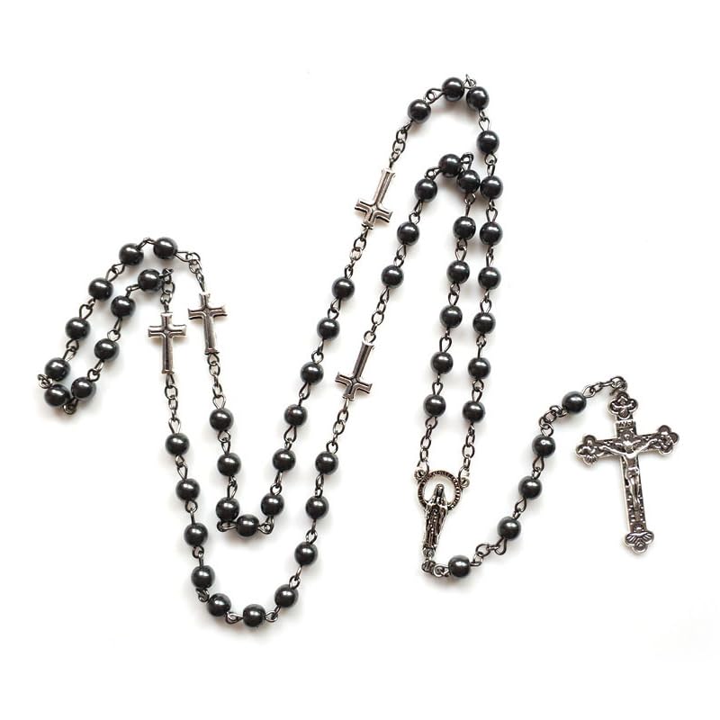 Rosary Beads Catholic for Man and Woman - Natural Black Stone Gemstone Rosary Beads.