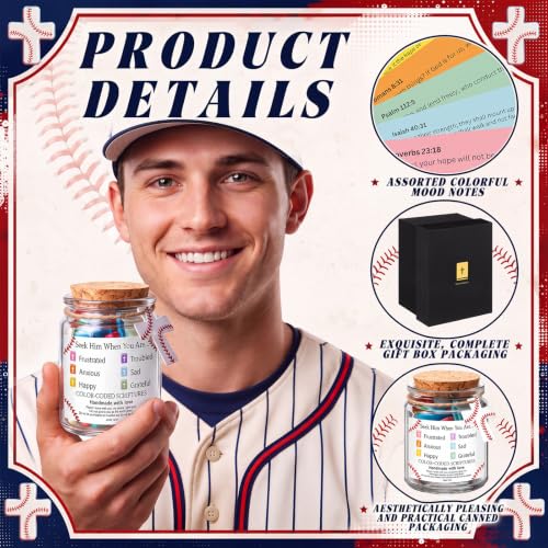 Lunmon Baseball Christian Affirmation Jar with Color-coded Bible Verses - style: Baseball
