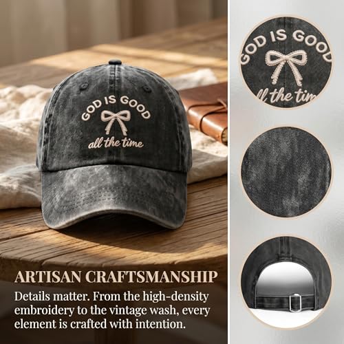 God is Good Bow Embroided Baseball Cap Washed Vintage Trucker Hat for Women
