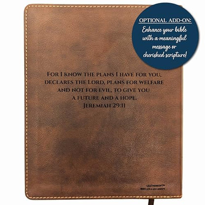 Personalized NIV Journal the Word Bible – Double Column Brown Leathersoft Faux Leather | Custom Name Engraved | Red Letter Comfort Print Edition with Wide Margins for Notes & Reflections (Jesus on W) - style: Jesus on Water