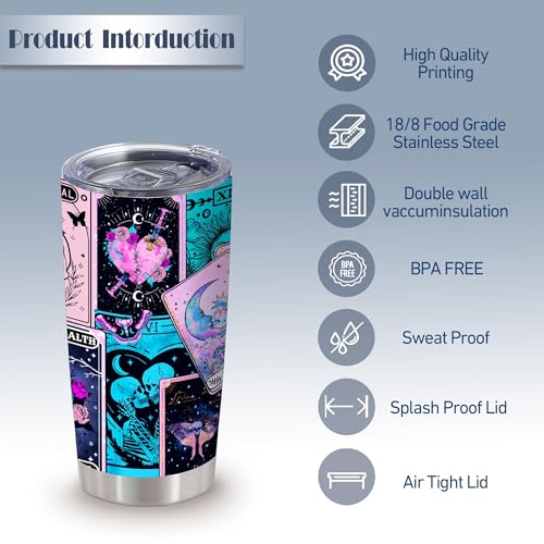 20oz Goth Skull Sun Moon Tarot Cards Stainless Steel Tumbler with Lid - color: Tarot Cards