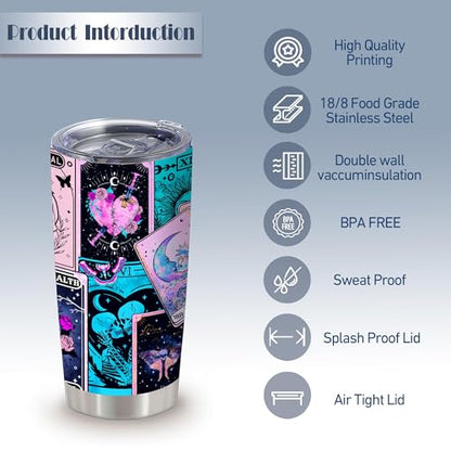 20oz Goth Skull Sun Moon Tarot Cards Stainless Steel Tumbler with Lid - color: Tarot Cards