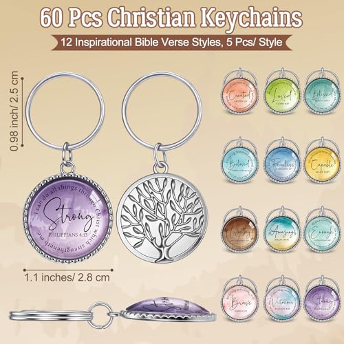 Equsion 60 Pcs Christian Keychain Bulk Mini Bible Keychains, Classic - color: Classic