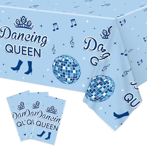 3 Pcs Dancing Queen Tablecloths, Disposable Blue Disco Ball Table Cover - color: Dancing Queen