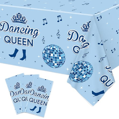 3 Pcs Dancing Queen Tablecloths, Disposable Blue Disco Ball Table Cover - color: Dancing Queen