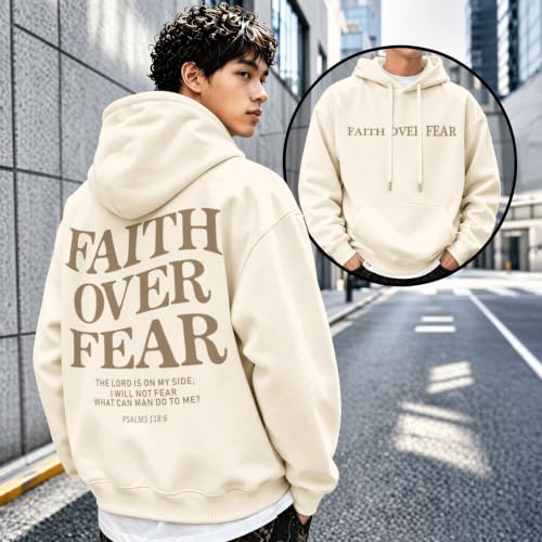 Fkatuzi Christian Faith Over Fear Hoodies For Teen Jesus Hoodie God Sweatshirt Bible Verse Religious Graphic Tops - color: Apricot, size: XX-Large