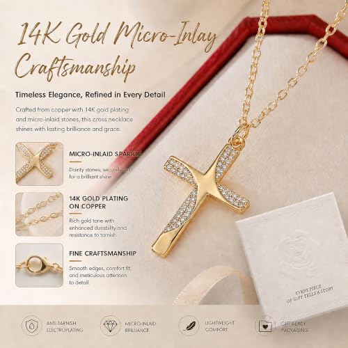 LOKOZ Cross Necklace for Women, Tennis Necklace, Gifts for Women - color: Layered Necklace - Cross 1 - Gold