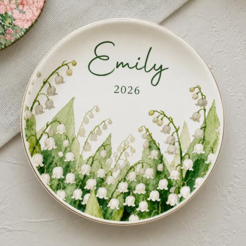Personalized Ceramic Ring Dish with Name and Birth Flower, Custom Jewelry Tray Trinket Dish for Rings Earrings Necklaces Keys, Birth Month Flower Gift for Mom Bridesmaid Wife Best Friend - color: Birth Month Jewelry Dish