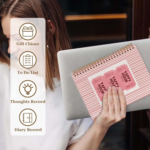 SAFDSGFDB Pink Striped Preppy Notebook Journal 5.5x8.3, Trendy Girly Yappy Hour Ticket Aesthetic Spiral Hardcover Journal Notebook for Work Study Office Note Taking - color: Stripe pink