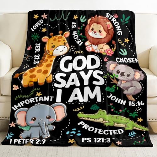 Animals Bible Blanket,Christian Gifts,God Says I Am Throw Blankets,30x40" - color: Bible-animals, size: 30"x40"
