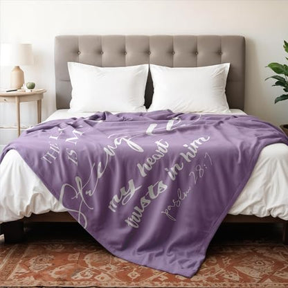Christian Blanket, Religious Bible Verse Flannel Throw Blanket, Christian Blankets for Women Faith, Inspirational Purple Blankets for Bedroom Living Room Couch Sofa, 50x60 Inches - color: Purple