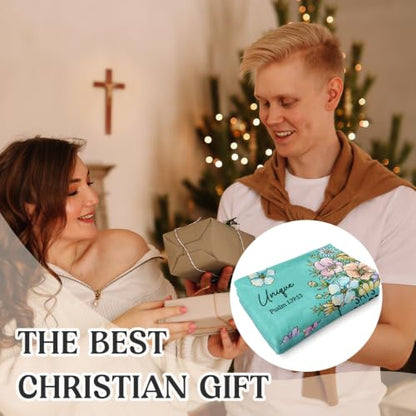 Christian Gifts for Women, Aqua Christian Blanket with Flowers 80''x 60'' - color: Aqua, size: 80"x60"