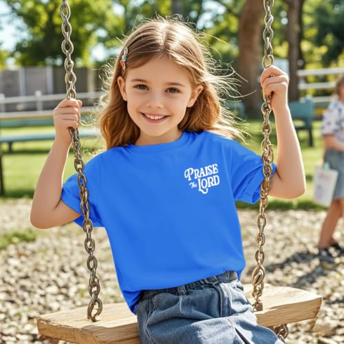 Fkatuzi Christian Shirts for Girls Praise The Lord Shirt Kids Jesus Faith Bible Verse God Religious Cute Graphic Tee Tops - color: Royal Blue, size: 3-4T
