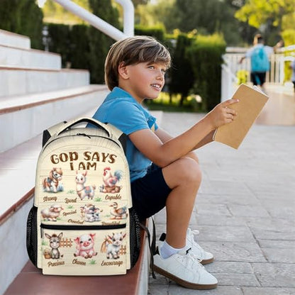 Girls Backpack for Kids Ages 6-16 Girls School Bookbag for Primary Elementary, Farm Animals Backpacks for Camping Travel Hiking Back to School Gifts - color: Beige