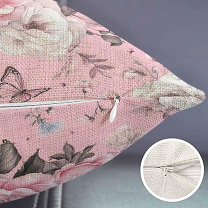 Floral Farmhouse Oblong Rectangle Throw Pillow Case Flowers And Leaves Pink Watercolor Floral Bolossom Flower Rose Spring Cotton Linen Cushion Cover Sofa Armchair Bedroom Livingroom 12x20 Inch - color: Md002