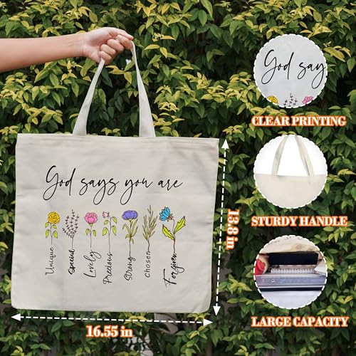 Inspirational Christian Canvas Tote Bag for Women, God Says You Are Unique Bible Tote, Bible Verse Religious Gift Bag, Floral Library Book Bag, Shoulder Bag Gifts for Women Friends Colleagues -26