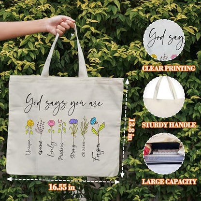 Inspirational Christian Canvas Tote Bag for Women, God Says You Are Unique Bible Tote, Bible Verse Religious Gift Bag, Floral Library Book Bag, Shoulder Bag Gifts for Women Friends Colleagues -26