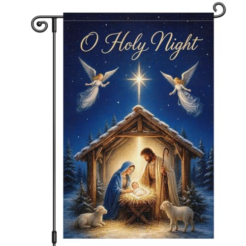 Louise Maelys Christmas Nativity Garden Yard Flag O Holy Night 12x18 Inch