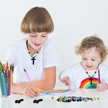 Kathfly 261 Pcs Wood Cross Necklace, Sunday School Crafts for Kids, Black - color: Black