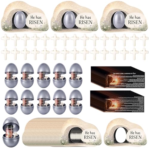 120Pcs Easter Empty Tomb Eggs, 30 Set Resurrection Egg Tomb Card with Cross - color: 30 Set
