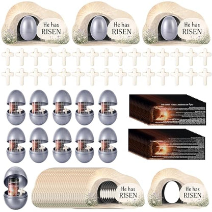 120Pcs Easter Empty Tomb Eggs, 30 Set Resurrection Egg Tomb Card with Cross - color: 30 Set