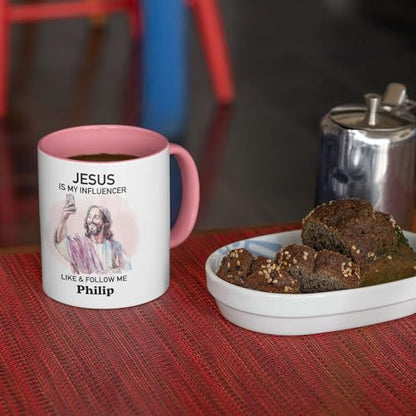 Christian Personalized Mug - Religious Accent Cup 11oz 15oz, Customized Humorous Design for Adults, Funny Jesus Coffee Cup, Ceramic Gift - color: XUA-324-1564-JESUS IS MY INFLUENCER MUG