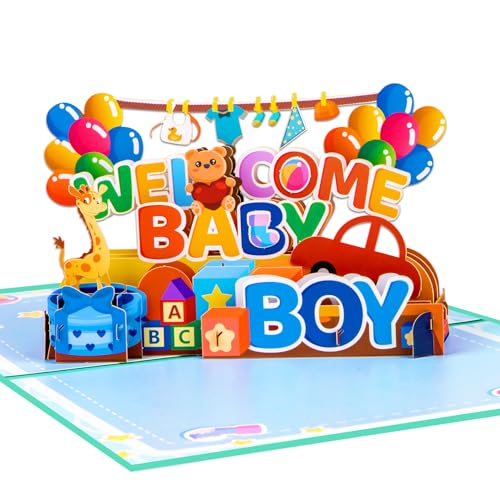 GREETING ART New Baby Boy Card, Baby Shower Pop Up Card for Boy - color: Baby Boy