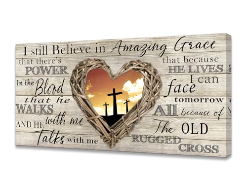 Cao Gen Decor Art Amazing Grace Christian Wall Art Canvas Cross Decor - color: Brown, size: 58"L x 29"W